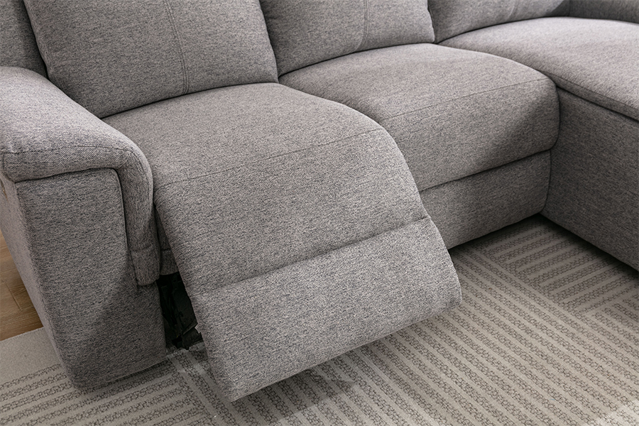 RC-7088厚いポリエステルファブリックマニュアルリクライニングセクショナルソファとチャイズアームレストとクッション